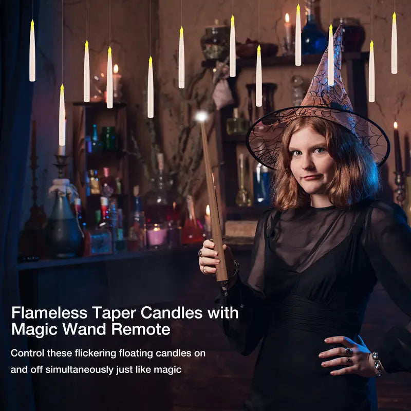 Flameless Candles with Magic Wand Halloween Decor