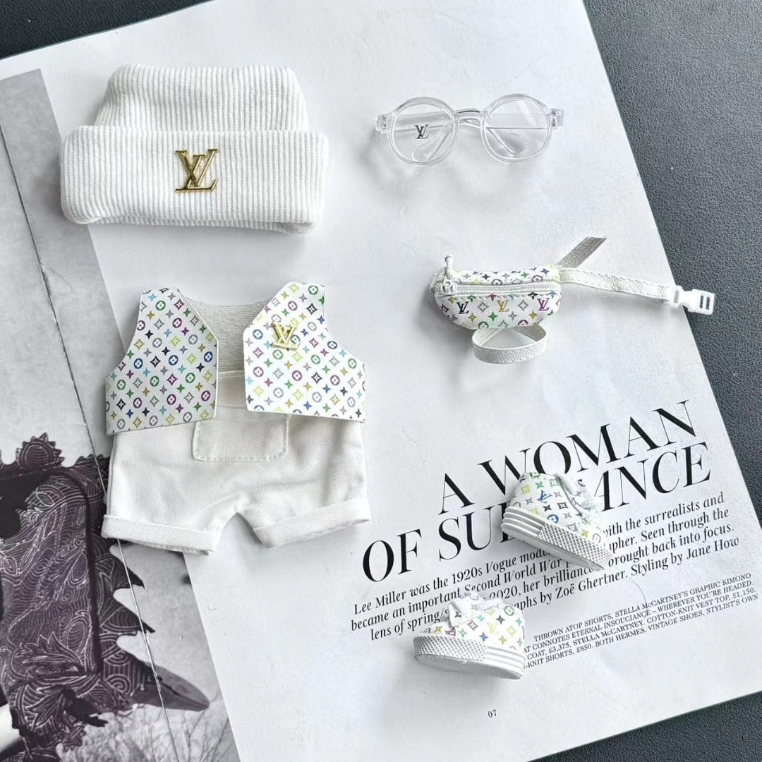 White Multicolor Louis Vuitton-Inspired Labubu - (Labubu Not Inclued)