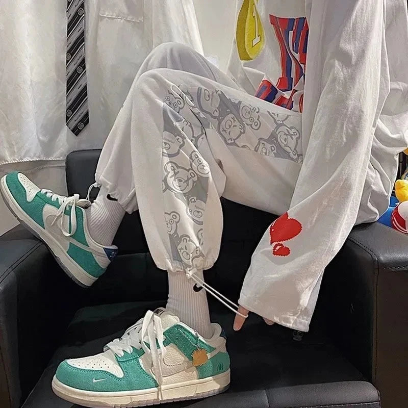 Korean Fashion Bear Print Pants Kawaii Side