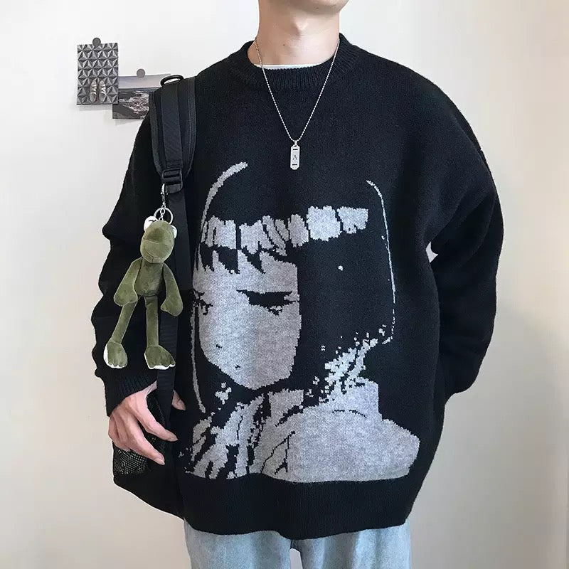Short Hair Anime Girl Sweatshirt Kawaii Side