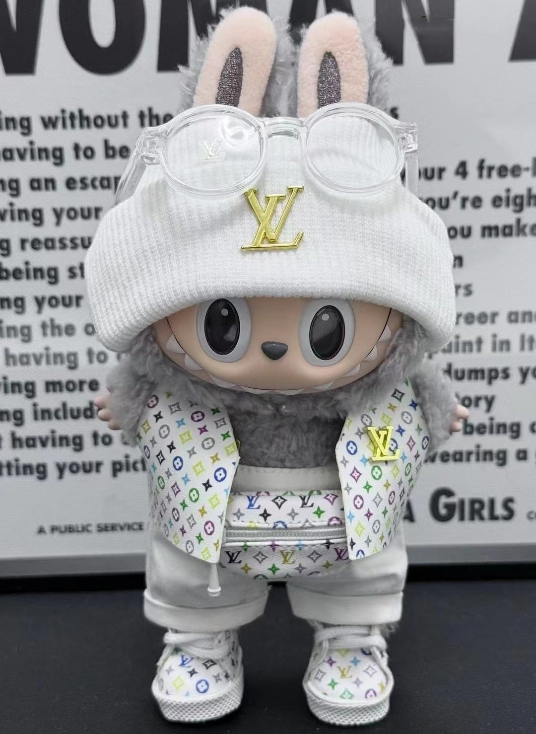 White Multicolor Louis Vuitton-Inspired Labubu - (Labubu Not Inclued)