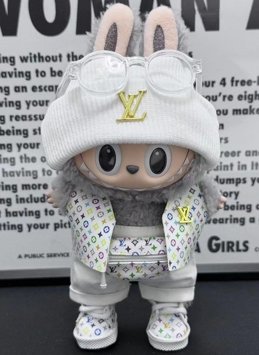White Multicolor Louis Vuitton-Inspired Labubu - (Labubu Not Included)