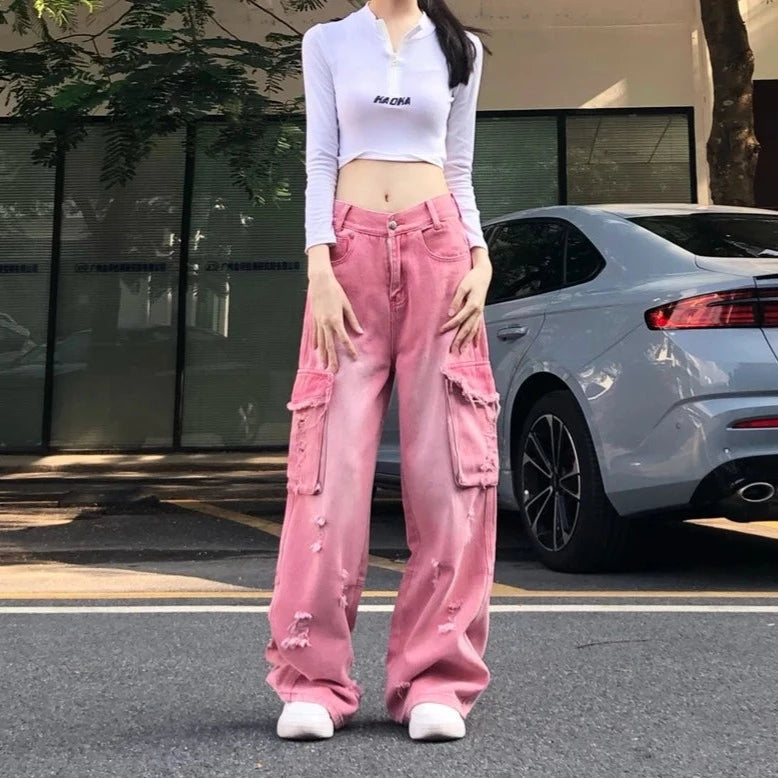 High Waist Wide Jeans Kawaii Side