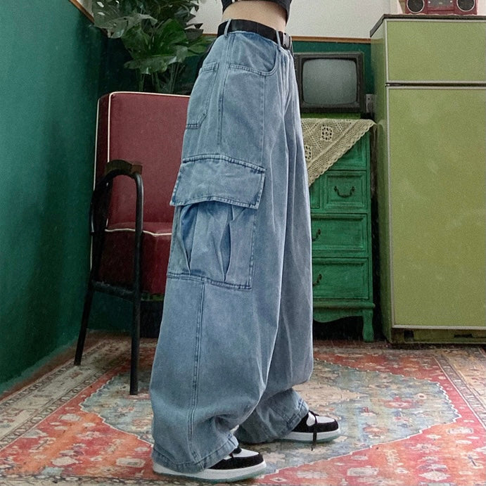 Wide Leg Cargo Pants Kawaii Side