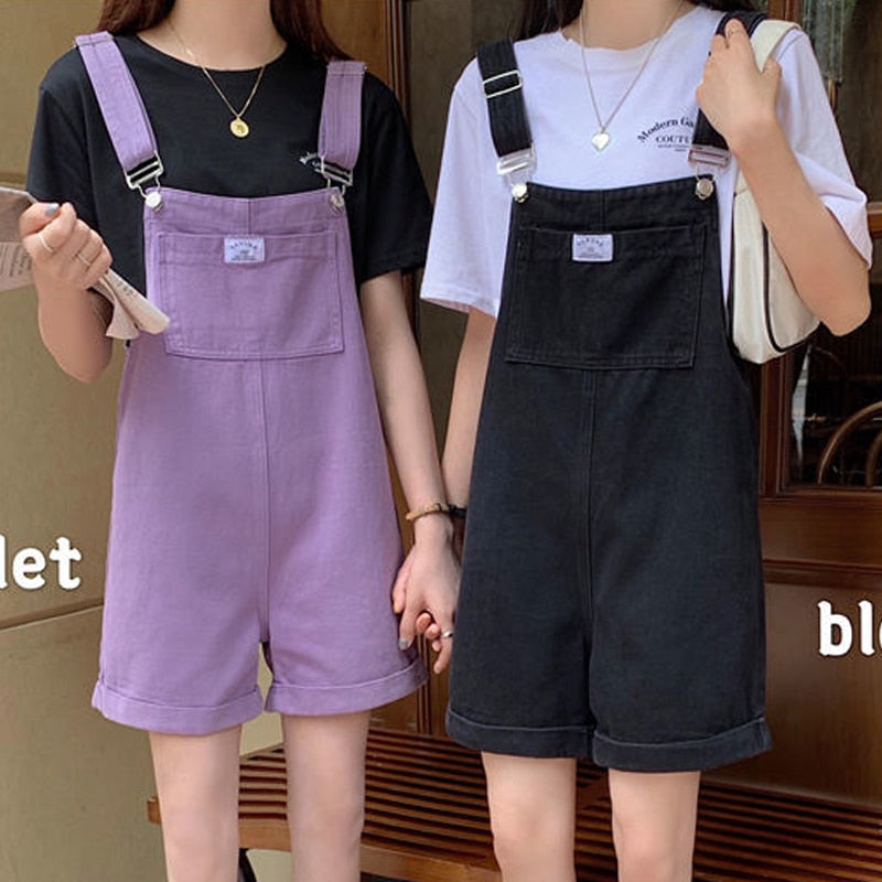 Korean Style Denim Overalls Kawaii Side