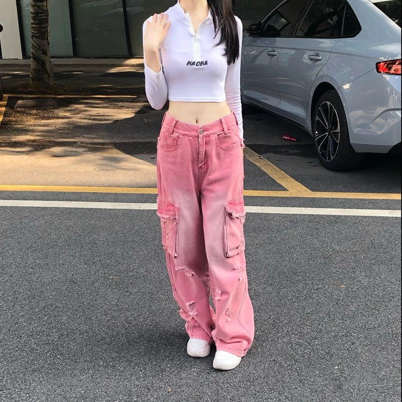 High Waist Wide Jeans Kawaii Side