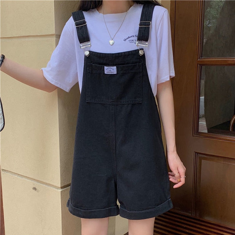 Korean Style Denim Overalls Kawaii Side