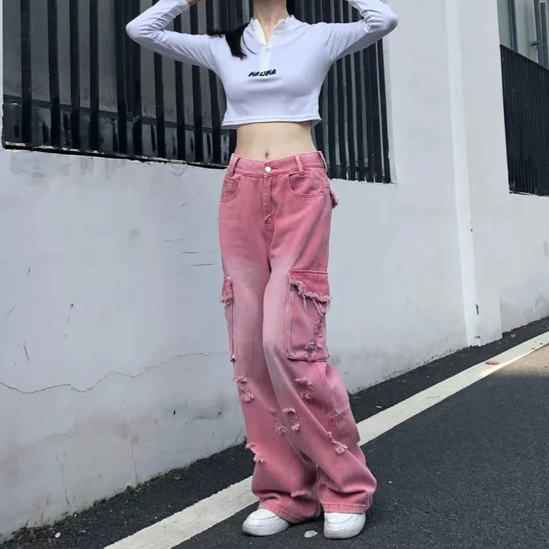 High Waist Wide Jeans Kawaii Side