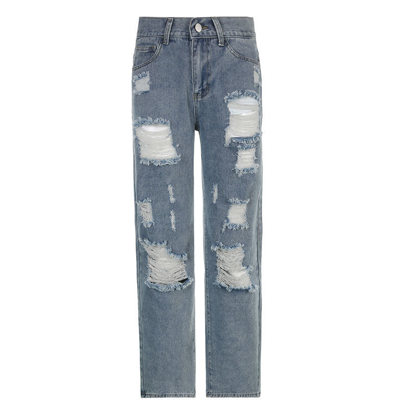 Ripped Straight Jeans Kawaii Side
