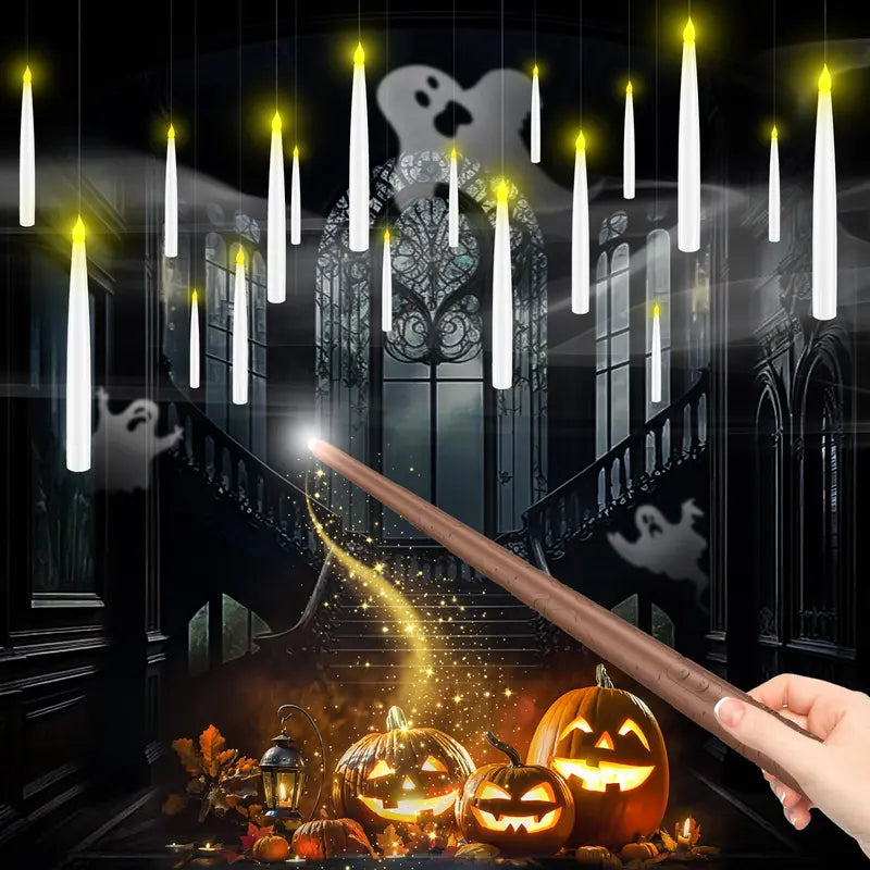 Flameless Candles with Magic Wand Halloween Decor