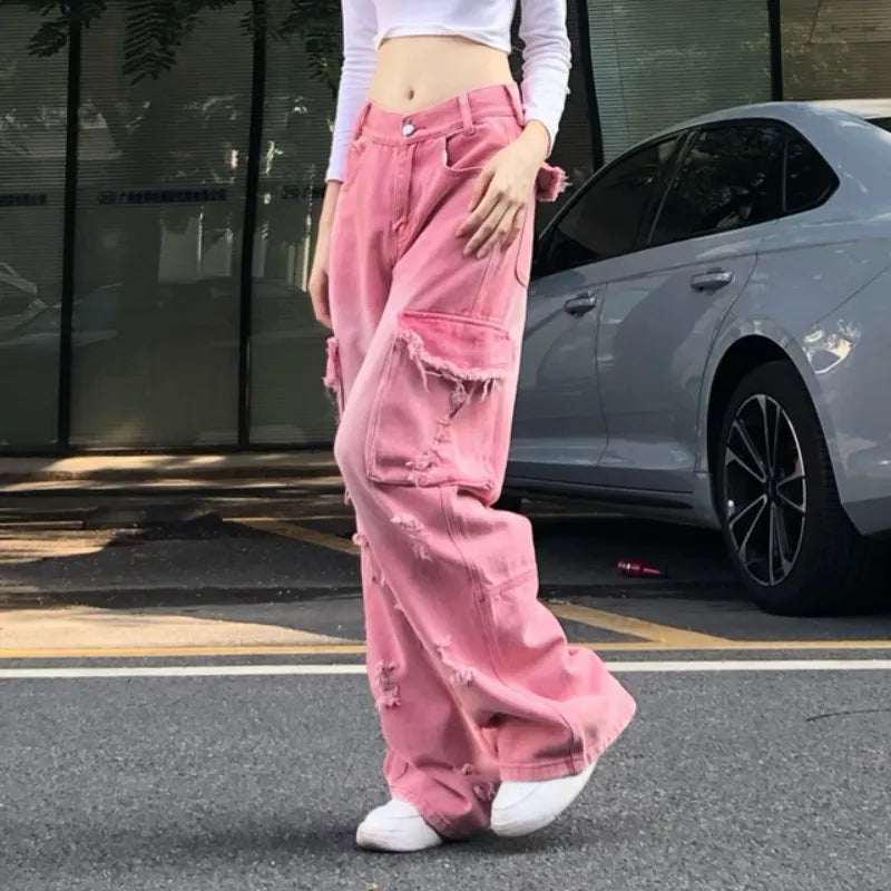 High Waist Wide Jeans Kawaii Side