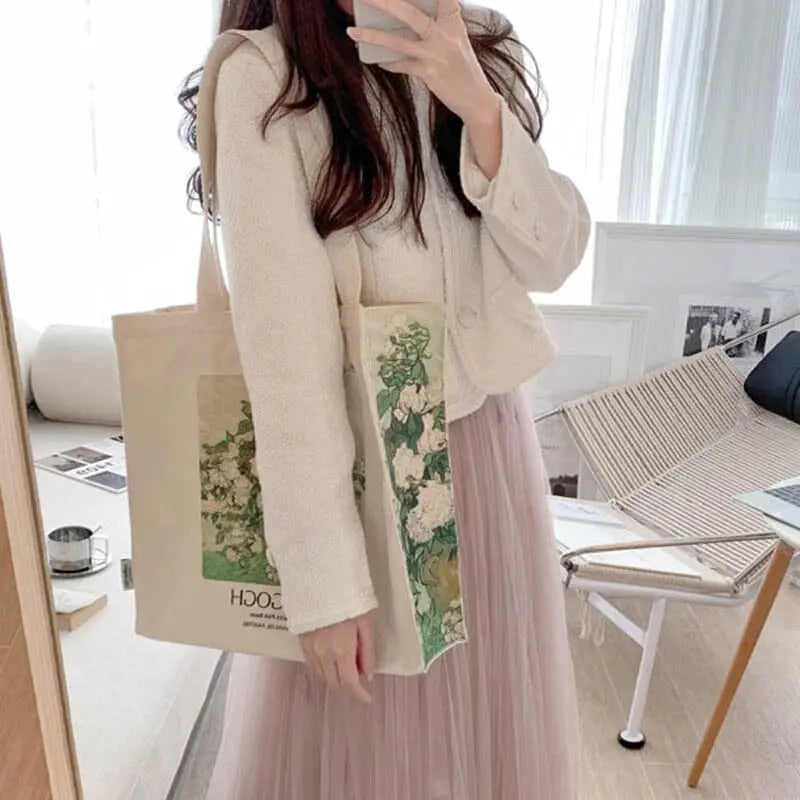 Eco Bag Vintage "Vase with Pink Roses" Vincent Van Gogh - Kawaii Side