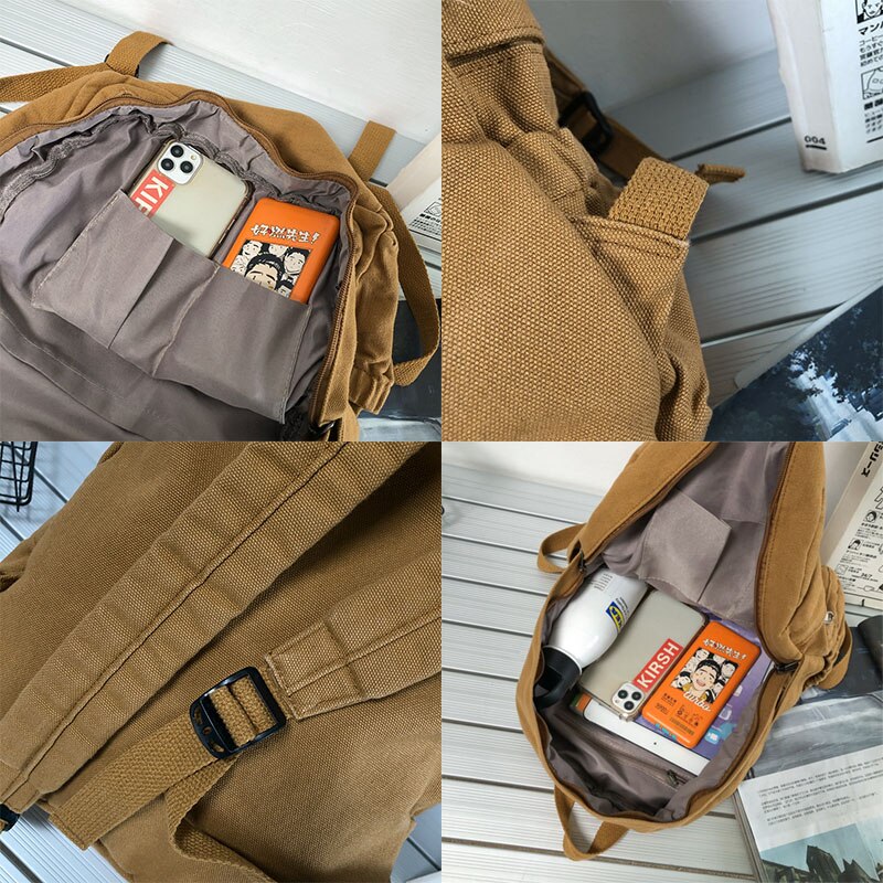 Solid Colour Retro Women Backpack Kawaii Side