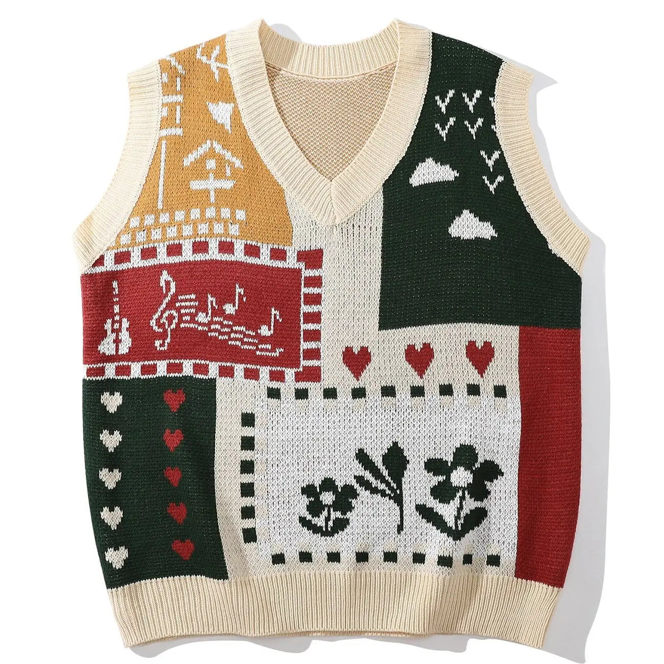 Patchwork Musical Note Flower Knit Vest - Kawaii Side