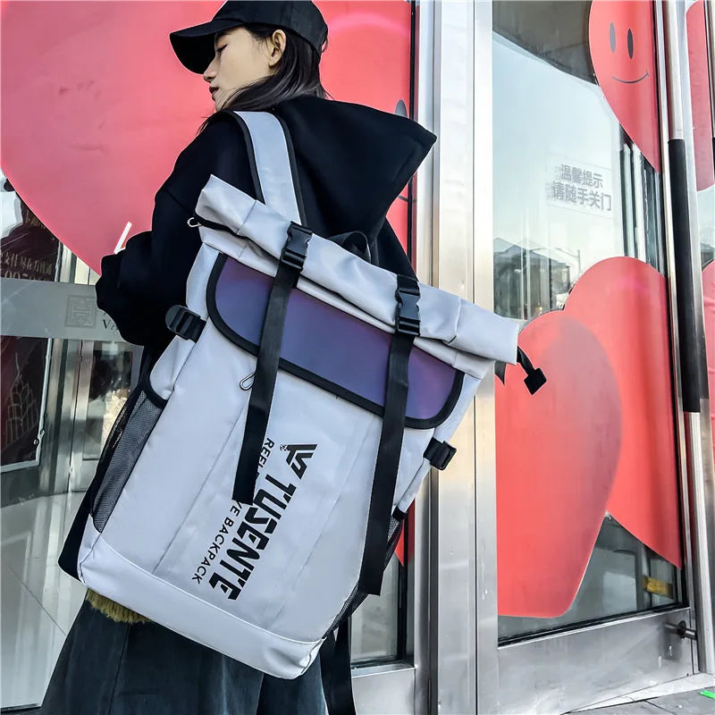 Techwear Style Reflective Backpack Kawaii Side