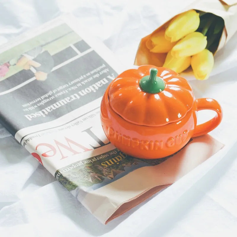 Pumpkin Ceramic Mug Kawaii Side