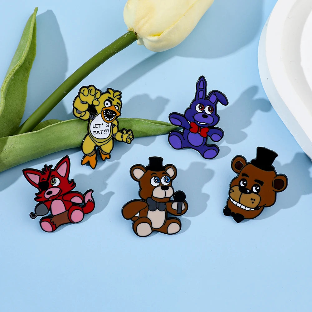 Five Night's At Freddy Badges Cartoon Anime FNAF Enamel Lapel Pins Brow Bear Fox Cute Brooches for Backpack Decoration Jewelry Kawaii Side