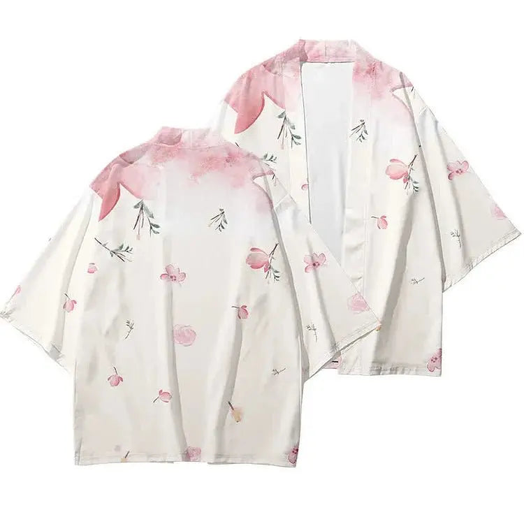 Vintage Floral Print Casual Cardigan Kimono Outerwear - Kawaii Side