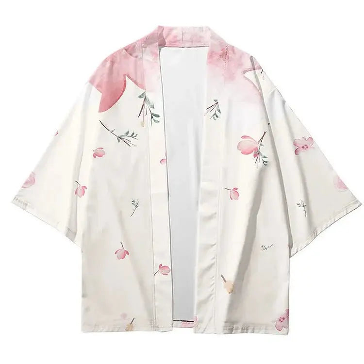 Vintage Floral Print Casual Cardigan Kimono Outerwear - Kawaii Side