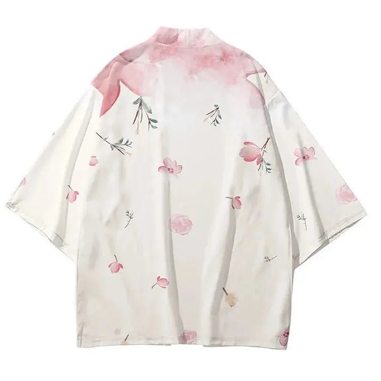 Vintage Floral Print Casual Cardigan Kimono Outerwear - Kawaii Side
