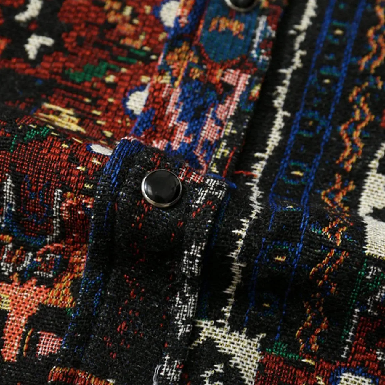 Vintage National Style Geometric Embroidery Long Sleeve Shirt - Kawaii Side