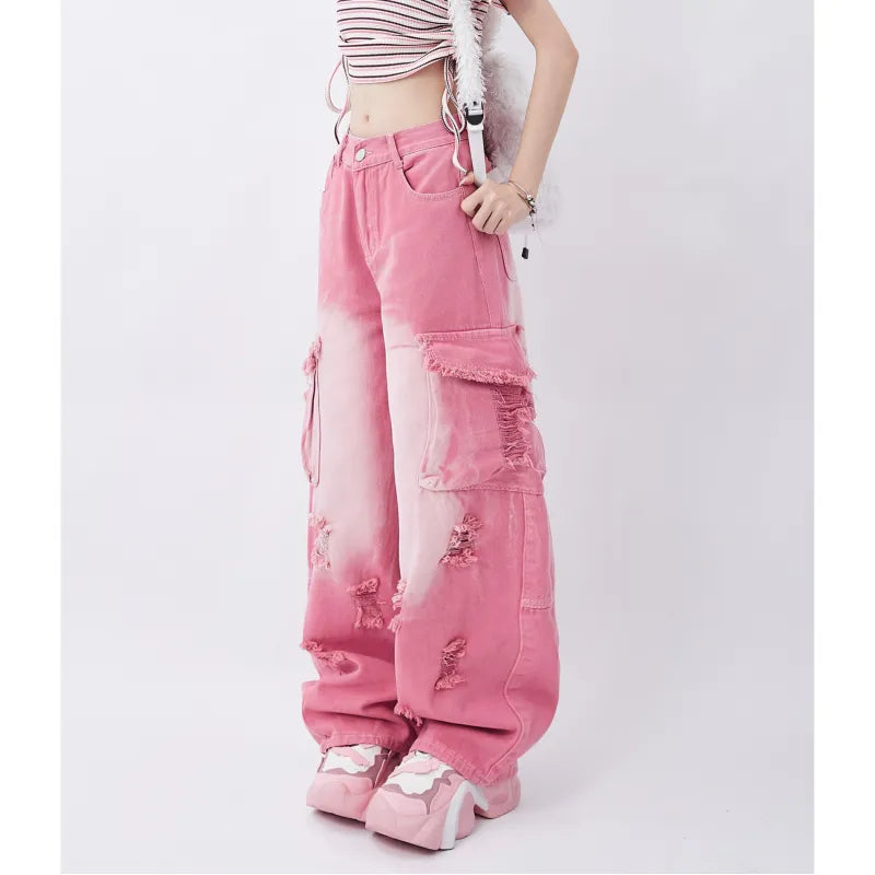 High Waist Wide Jeans Kawaii Side