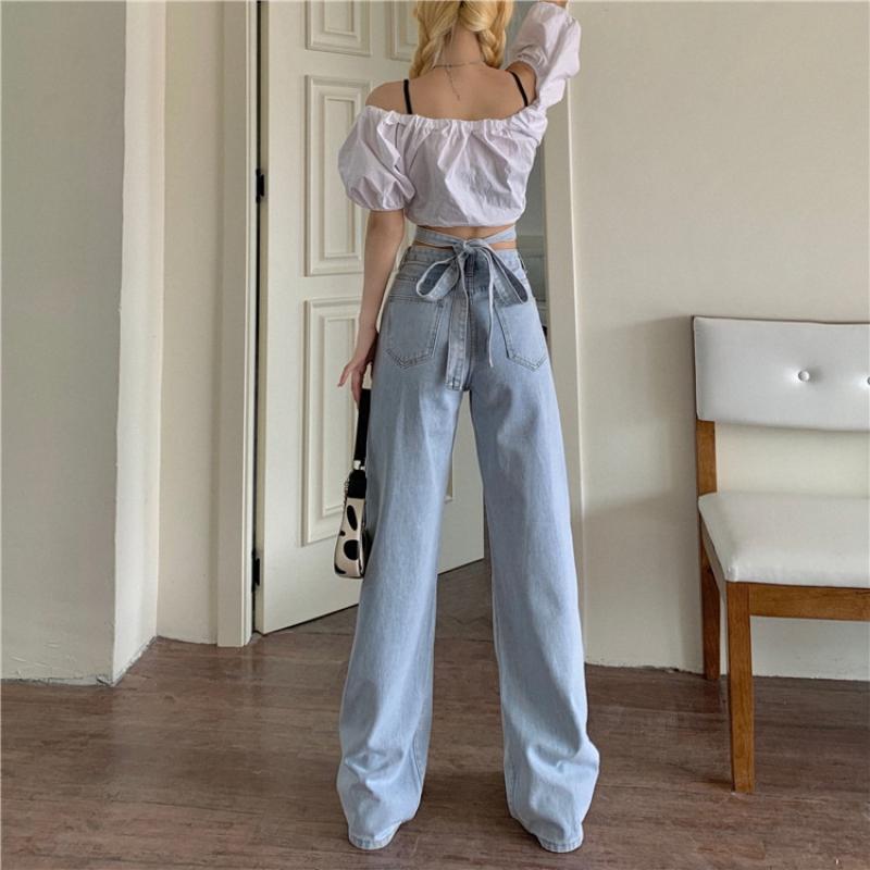 Denim Retro High Waist Pants Kawaii Side