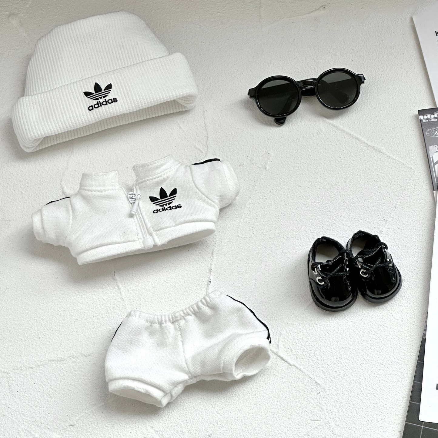 White Adidas-Inspired Labubu Sporty Tracksuit - (Labubu Not Included)