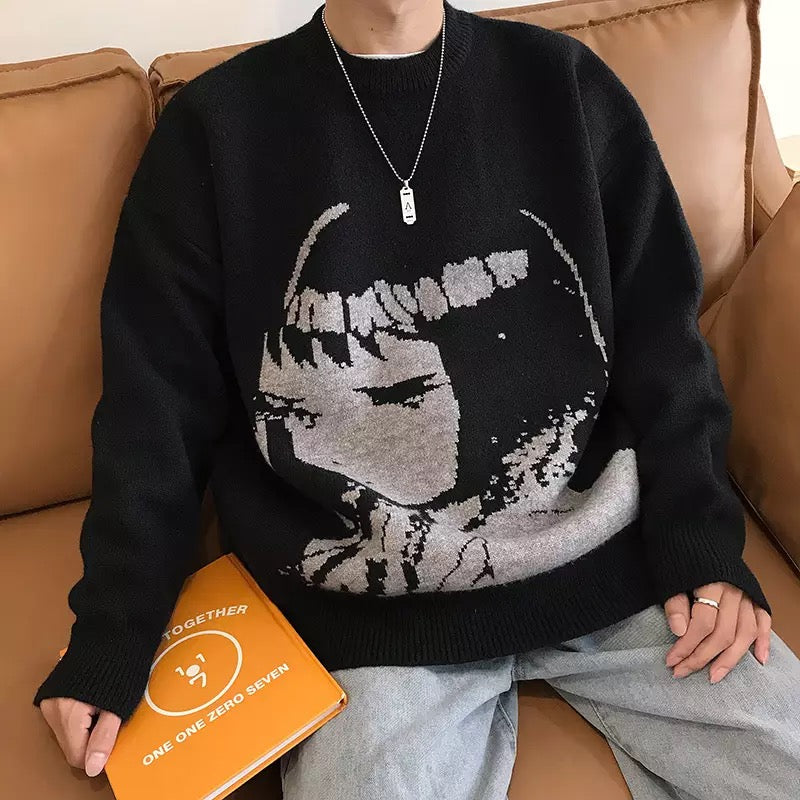 Short Hair Anime Girl Sweatshirt Kawaii Side