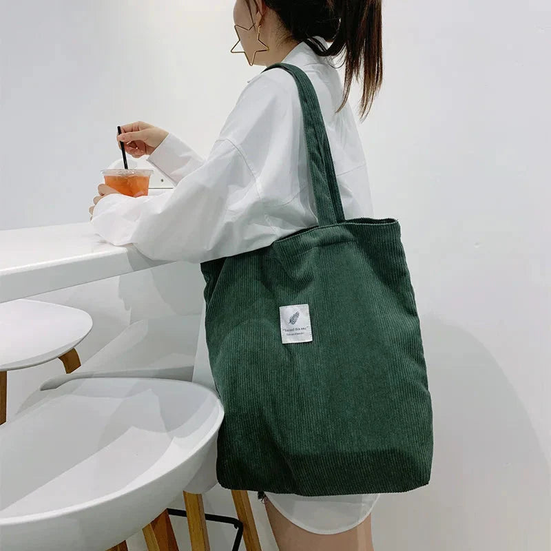 Corduroy Bag Handbags for Women Shoulder Bags Female Soft Environmental Storage Reusable Girls Small and Large Shopper Totes Bag GatoGeek