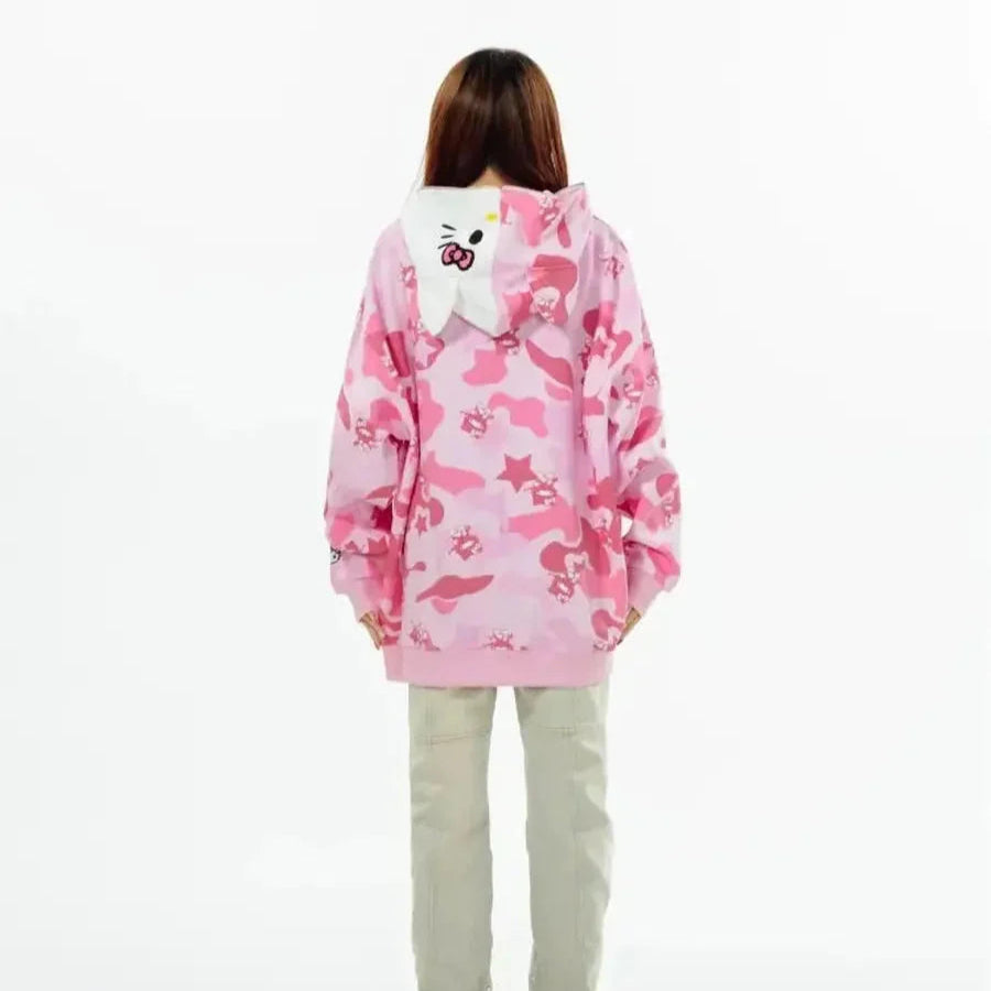 'Wild Kitty' Kawaii Kitty Face Zipped Oversized Hoodie