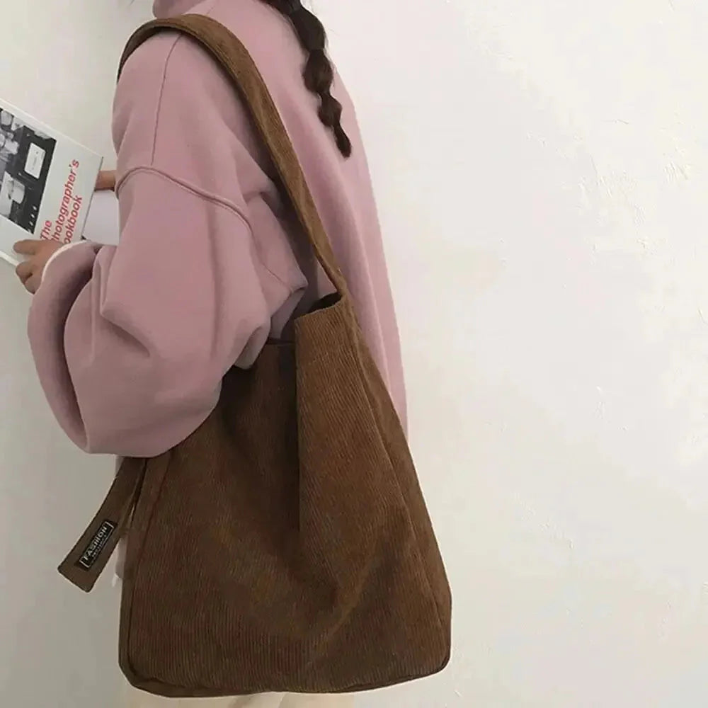 Fashion Women Corduroy Shoulder Bags Soft Handbags Tote Bags Girls Students Large Capacity Bags GatoGeek