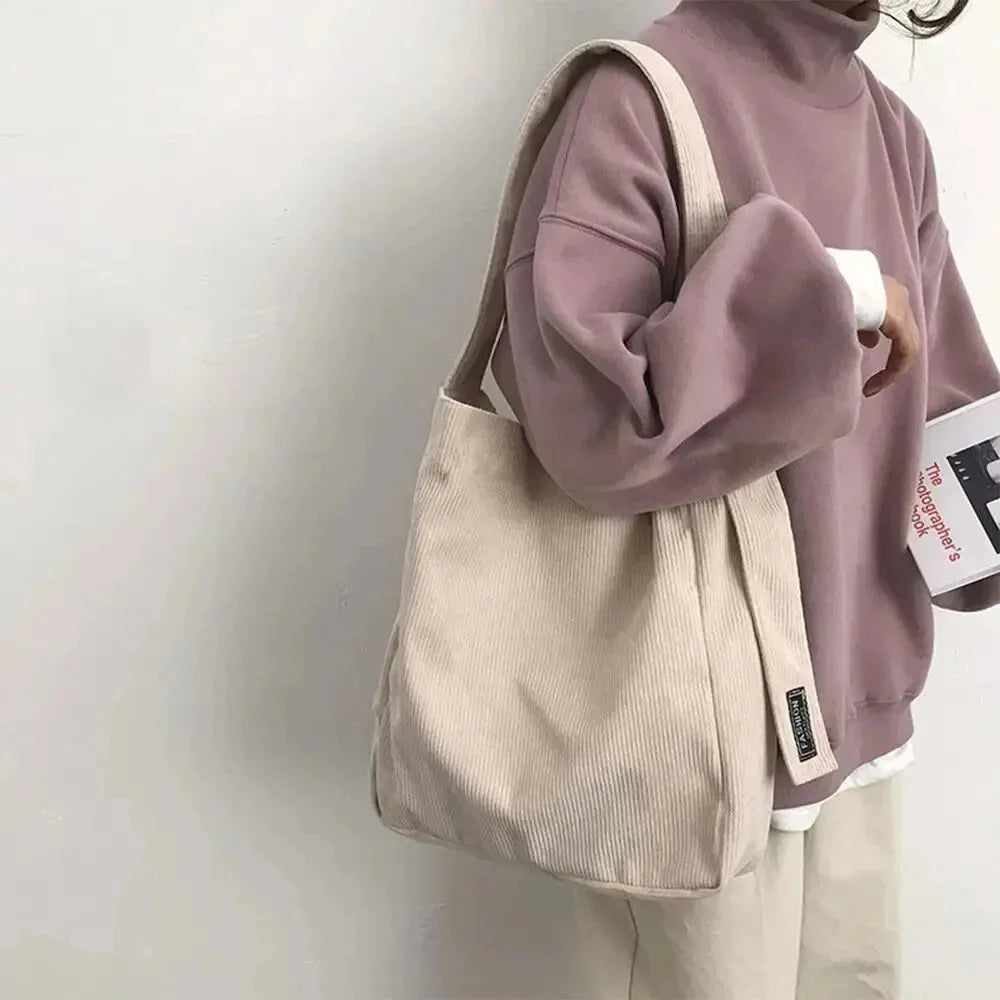 Fashion Women Corduroy Shoulder Bags Soft Handbags Tote Bags Girls Students Large Capacity Bags GatoGeek