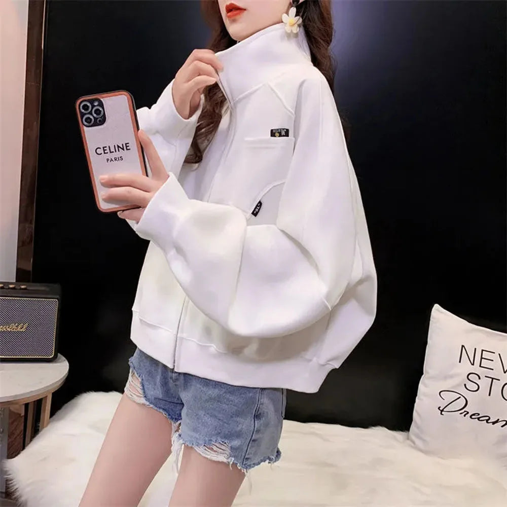 Korean Oversized Zipper Jacket Kawaii Side