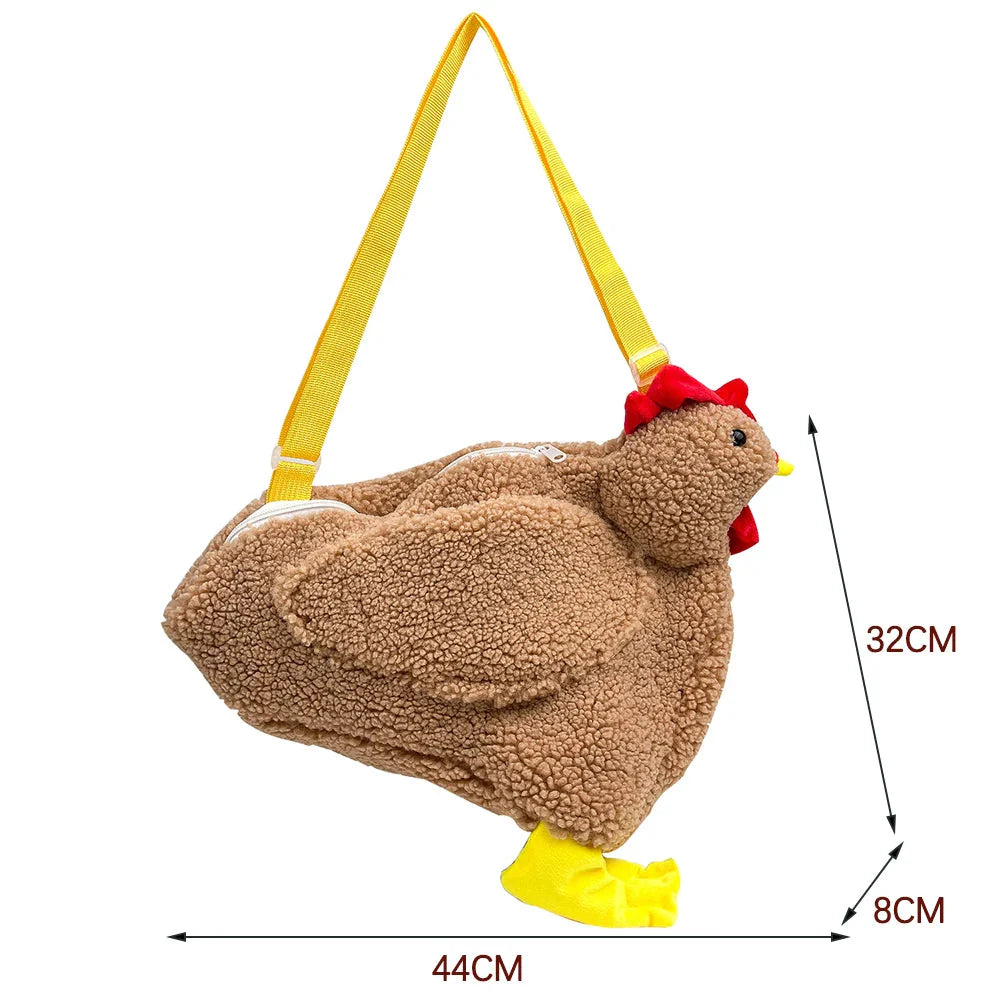 Funny Women Hen Shape Plush Bag Cute Cartoon Chicken Crossbody Shoulder Bag Travel Satchel Purse for Women Girl Handbags Bags GatoGeek