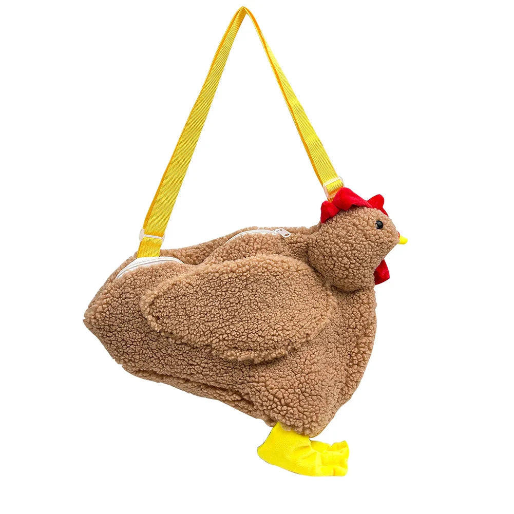 Funny Women Hen Shape Plush Bag Cute Cartoon Chicken Crossbody Shoulder Bag Travel Satchel Purse for Women Girl Handbags Bags GatoGeek KQ
