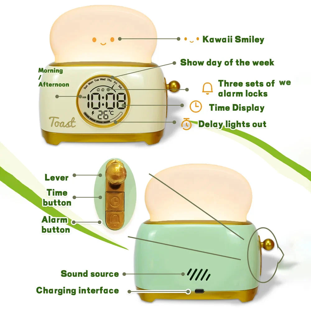 Kawaii Toast LED Night Light Digital Alarm Clock Kawaii Side