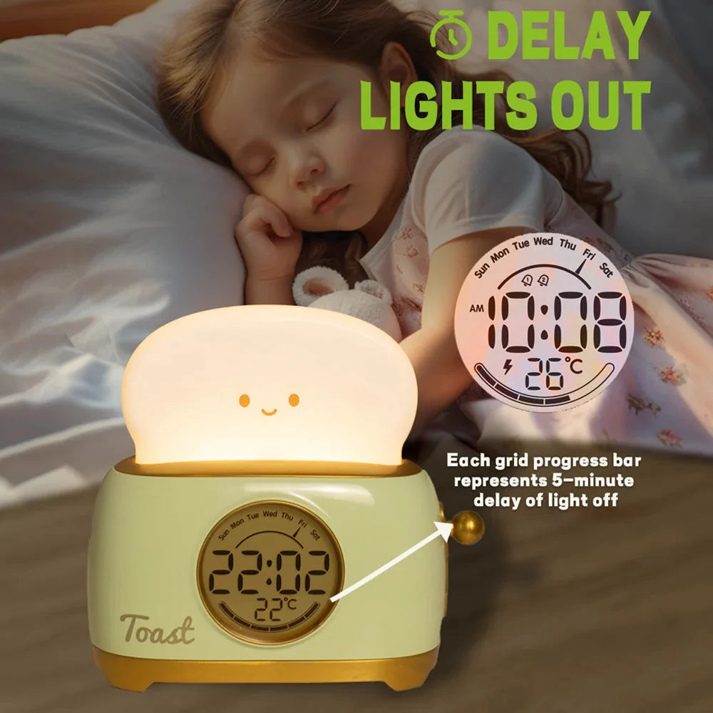 Kawaii Toast LED Night Light Digital Alarm Clock Kawaii Side