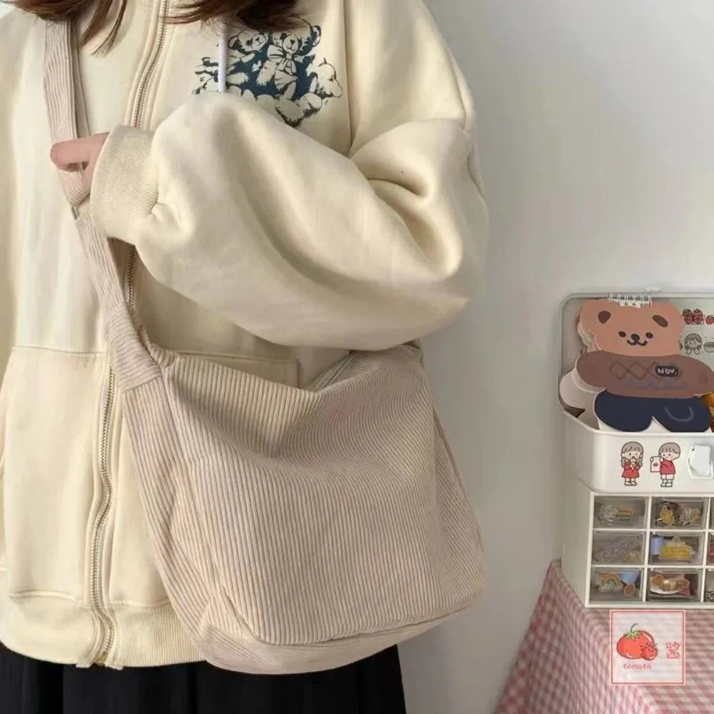 Solid Color Corduroy Crossbody Bag Fashion Korean Casual Shoulder Bag Large Capacity Lazy Style Handbag Women GatoGeek