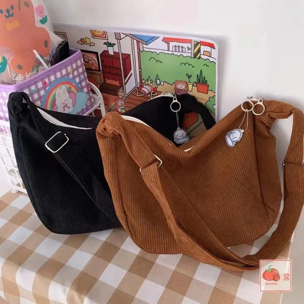 Solid Color Corduroy Crossbody Bag Fashion Korean Casual Shoulder Bag Large Capacity Lazy Style Handbag Women GatoGeek