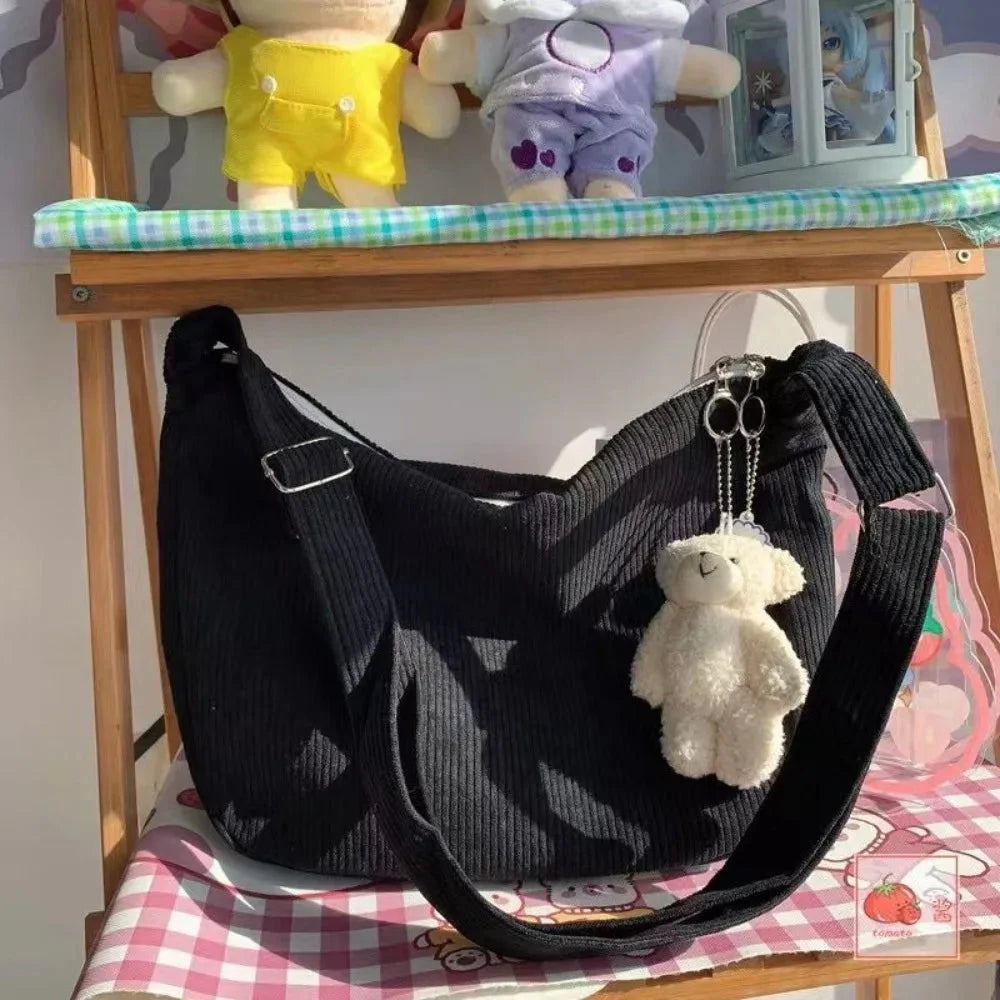 Solid Color Corduroy Crossbody Bag Fashion Korean Casual Shoulder Bag Large Capacity Lazy Style Handbag Women GatoGeek