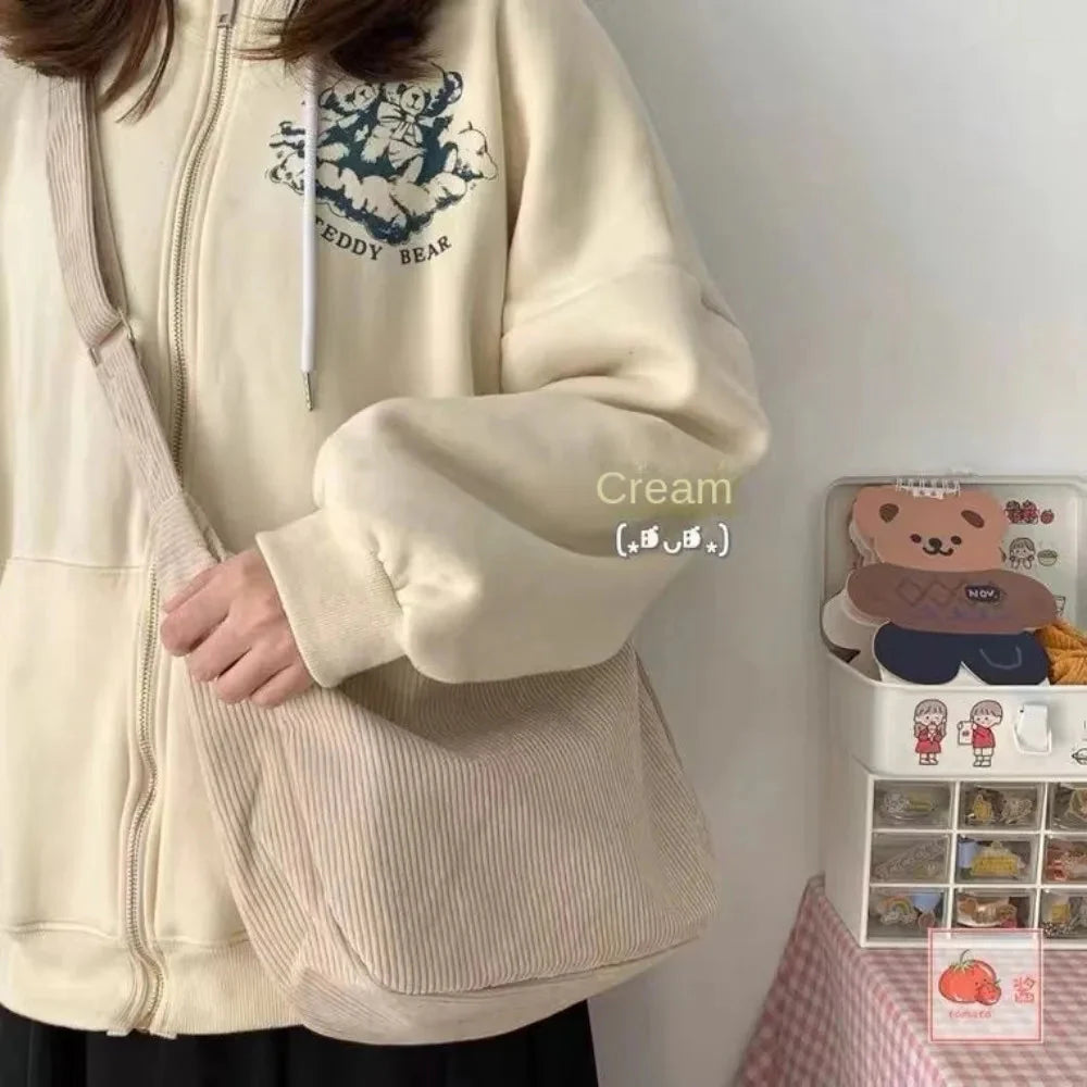 Solid Color Corduroy Crossbody Bag Fashion Korean Casual Shoulder Bag Large Capacity Lazy Style Handbag Women GatoGeek Beige