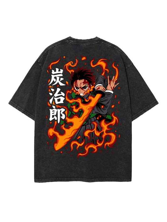 2-SIDED FIRE BREATHING TANJIRO VINTAGE OVERSIZE TEE Kawaii Side