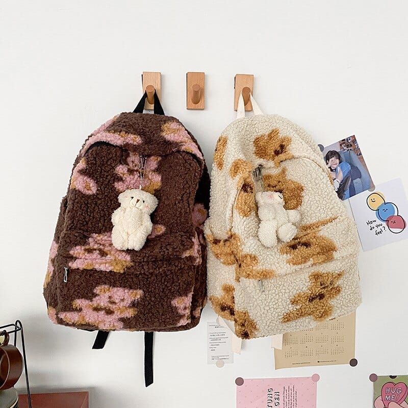 Teddy Bear Fuzzy Backpack Kawaii Side