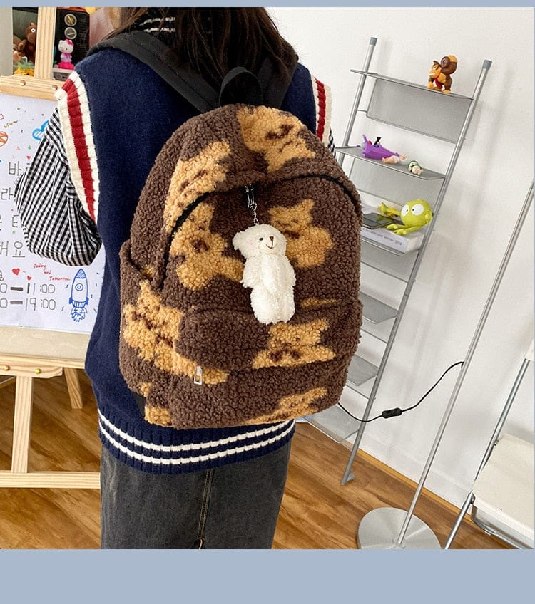 Teddy Bear Fuzzy Backpack Kawaii Side