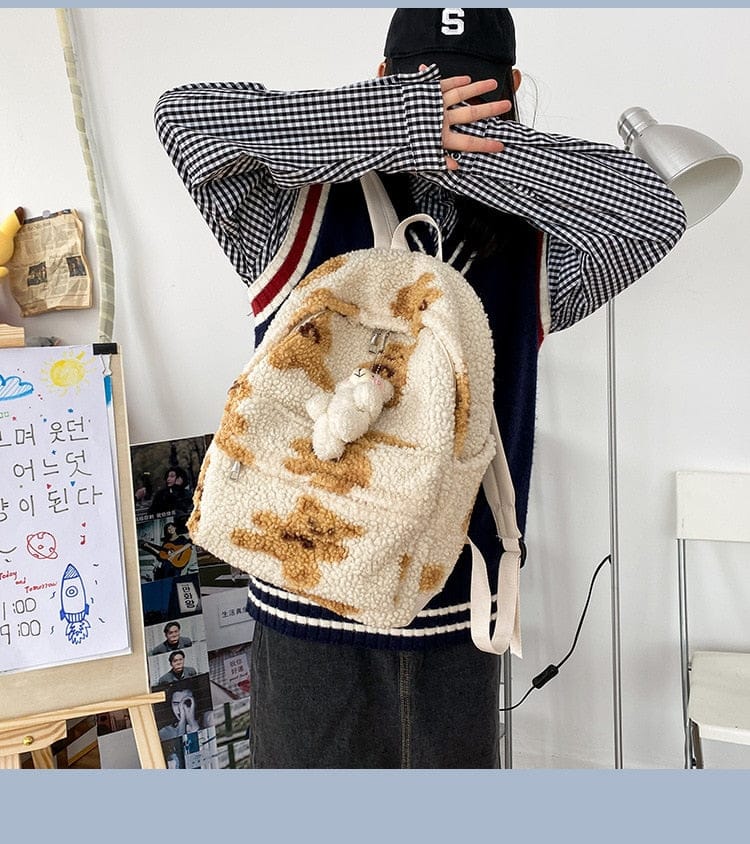 Teddy Bear Fuzzy Backpack Kawaii Side