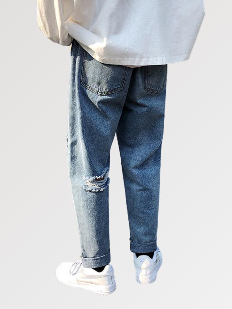 Light Blue Ripped Jeans Mens 'Wasy' - Kawaii Side