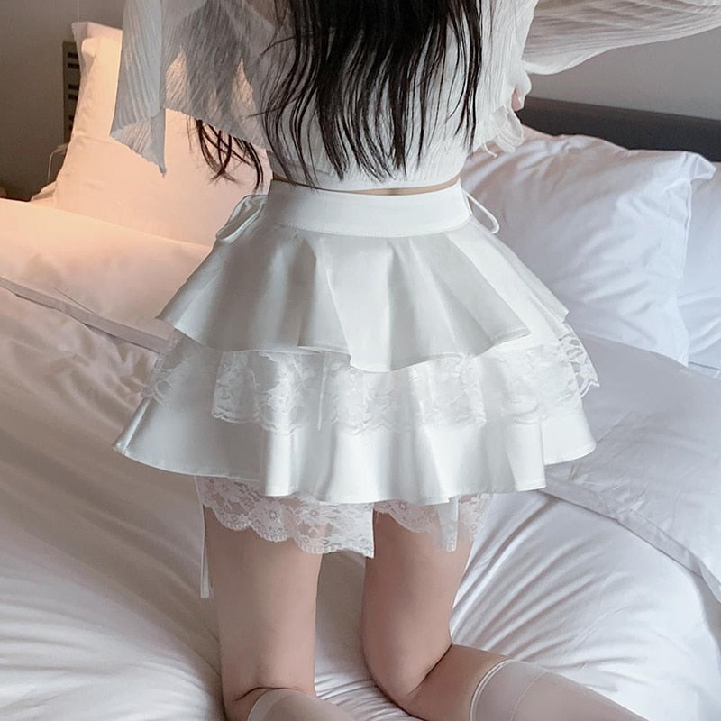 Dollette Ruffle Double Layer Mini Skirt White Kawaii Side