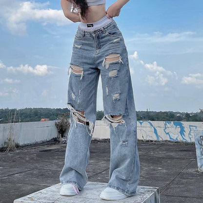 Ripped Straight Jeans Kawaii Side
