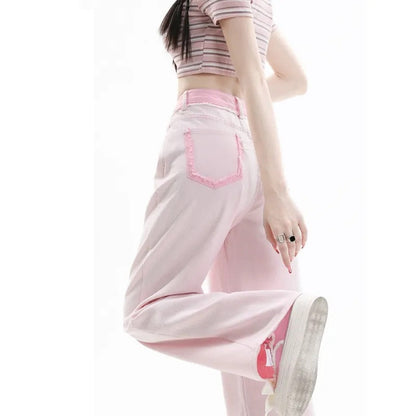 High Waist Korean Jeans Kawaii Side